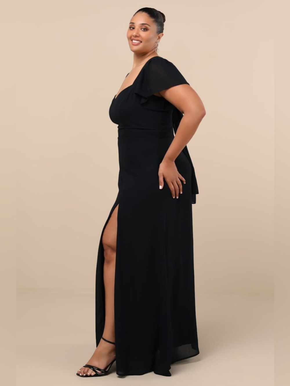 LULU'S Simply Delightful Black
Tie-Back Flutter Sleeve Maxi
Dress - Picture 3 of 12